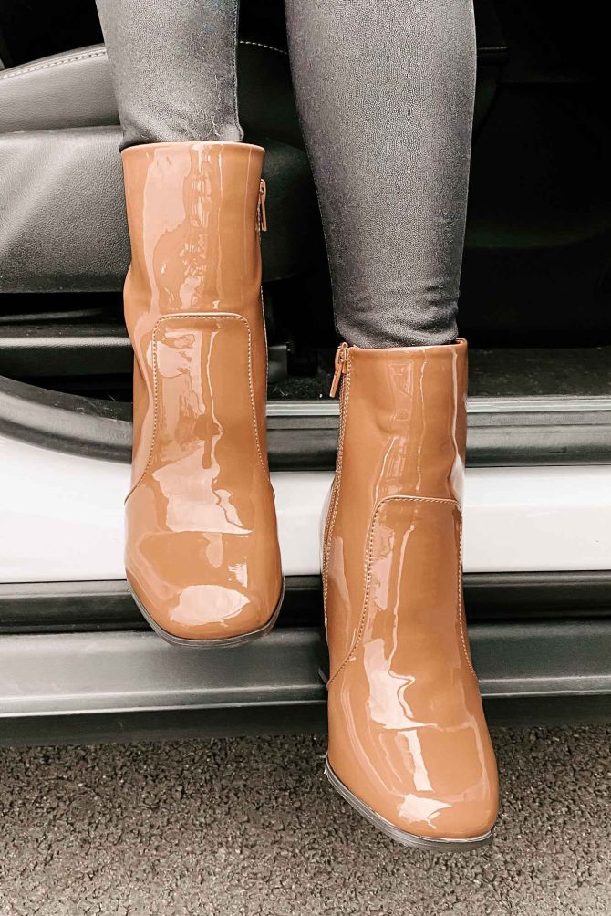 Patent Like It's Hot Patent Square Toe Booties (Camel) · NanaMacs - Image 4