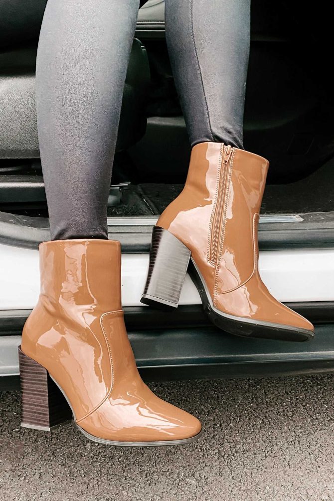 Patent Like It's Hot Patent Square Toe Booties (Camel) · NanaMacs - Image 3