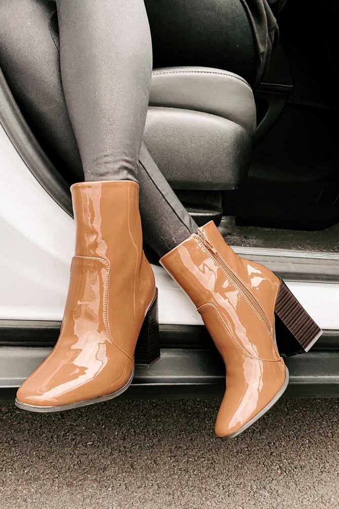 Patent Like It's Hot Patent Square Toe Booties (Camel) · NanaMacs - Image 2
