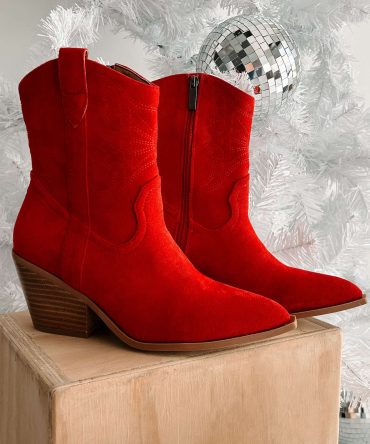 Rowdy Nights Faux Suede Western Booties (Red Suede) · NanaMacs