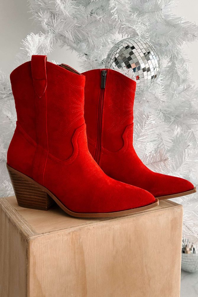 Rowdy Nights Faux Suede Western Booties (Red Suede) · NanaMacs