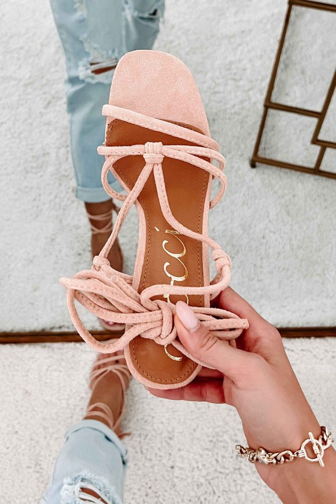Without Question Faux Suede Lace-Up Heels (Blush) · NanaMacs - Image 2