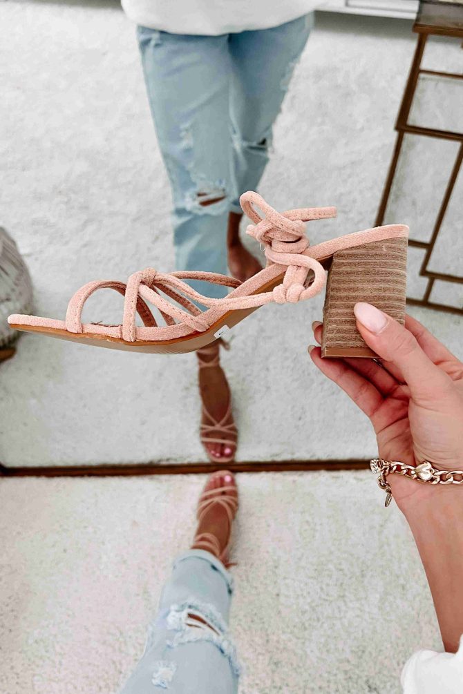 Without Question Faux Suede Lace-Up Heels (Blush) · NanaMacs - Image 4