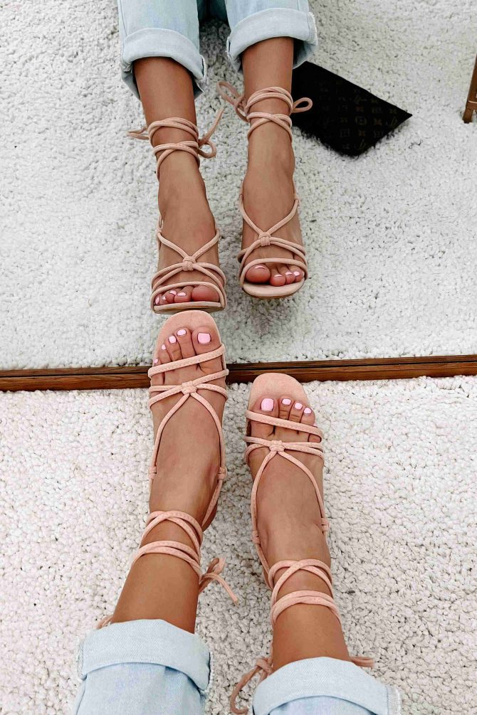 Without Question Faux Suede Lace-Up Heels (Blush) · NanaMacs - Image 3