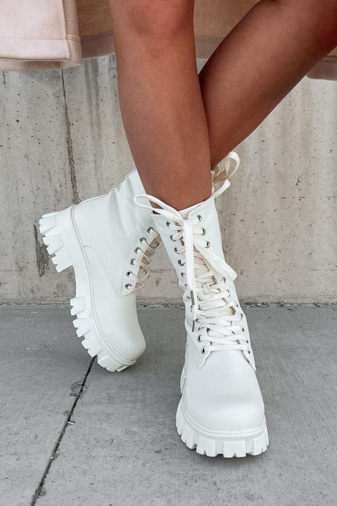 Doorbuster Get A Move On Lace-Up Combat Boots (White) · NanaMacs - Image 3