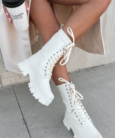 Doorbuster Get A Move On Lace-Up Combat Boots (White) · NanaMacs