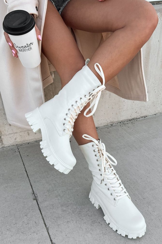 Doorbuster Get A Move On Lace-Up Combat Boots (White) · NanaMacs
