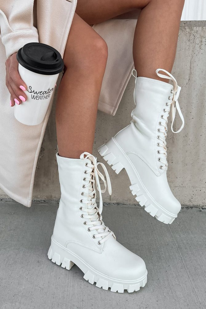 Doorbuster Get A Move On Lace-Up Combat Boots (White) · NanaMacs - Image 2