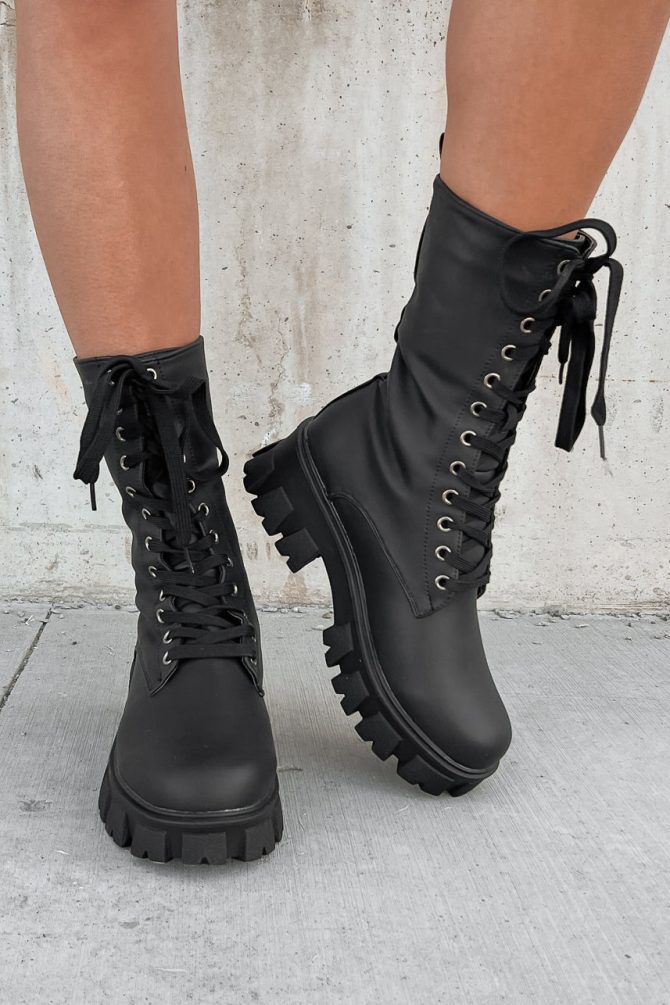 Doorbuster Get A Move On Lace-Up Combat Boots (Black) · NanaMacs - Image 4