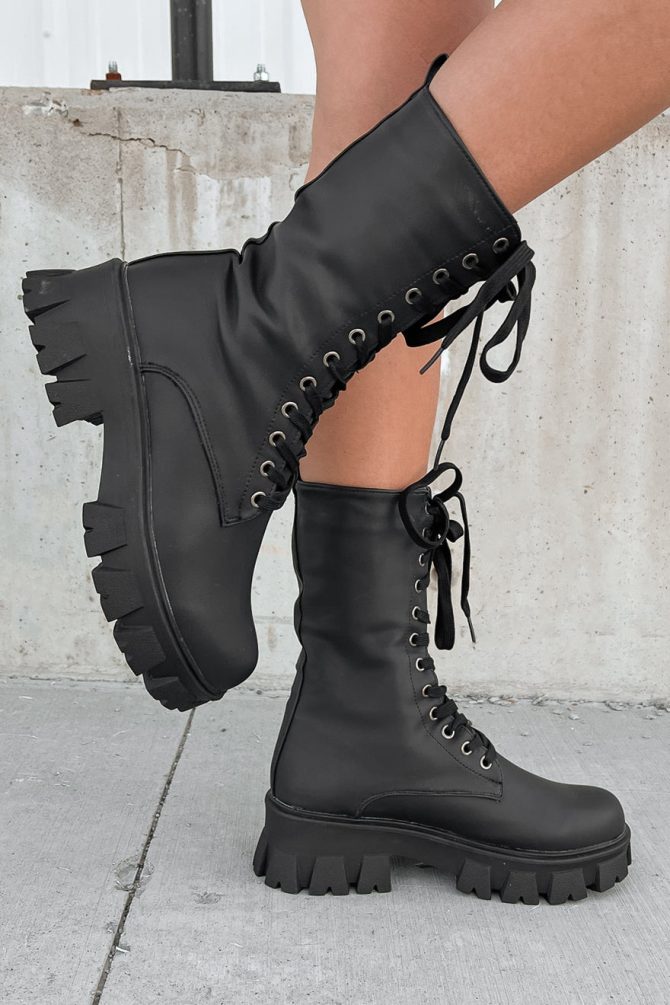 Doorbuster Get A Move On Lace-Up Combat Boots (Black) · NanaMacs - Image 3