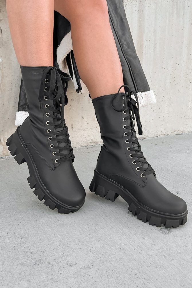 Doorbuster Get A Move On Lace-Up Combat Boots (Black) · NanaMacs - Image 2