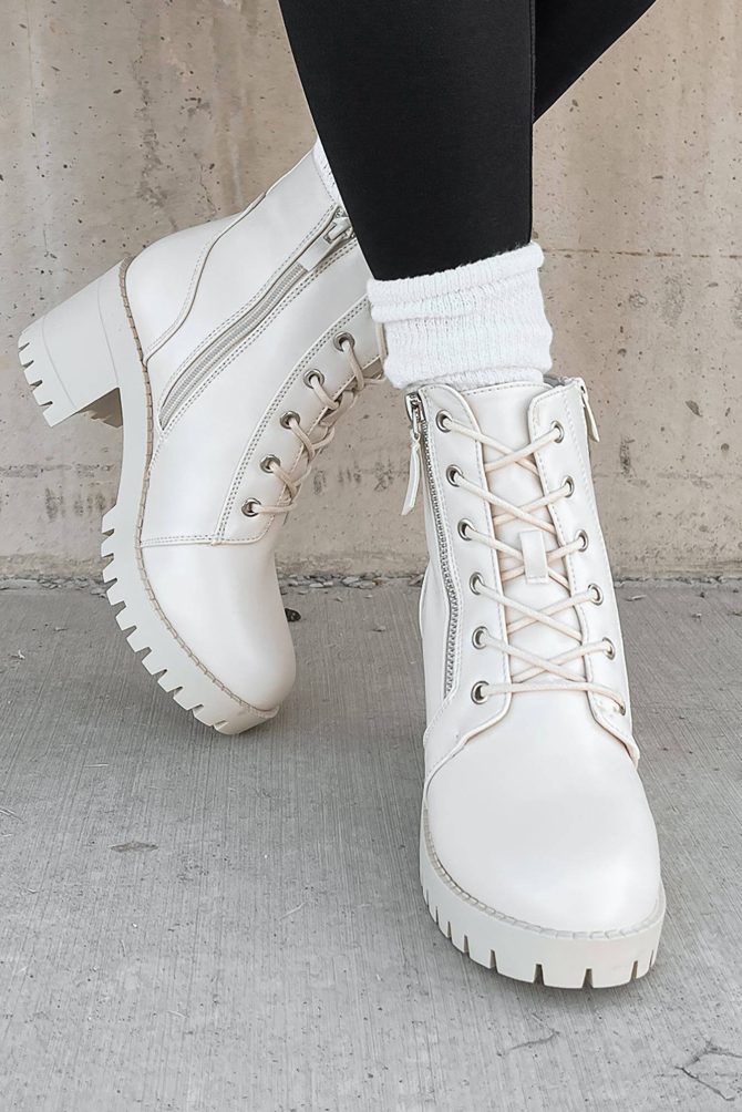 Tougher Than You Lug Sole Combat Booties (Ivory) · NanaMacs - Image 3