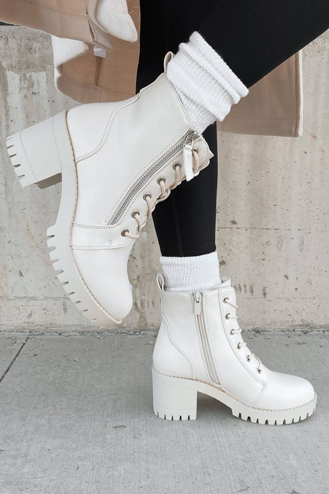 Tougher Than You Lug Sole Combat Booties (Ivory) · NanaMacs - Image 4