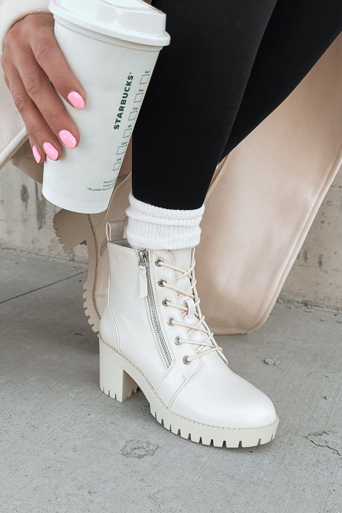 Tougher Than You Lug Sole Combat Booties (Ivory) · NanaMacs - Image 2