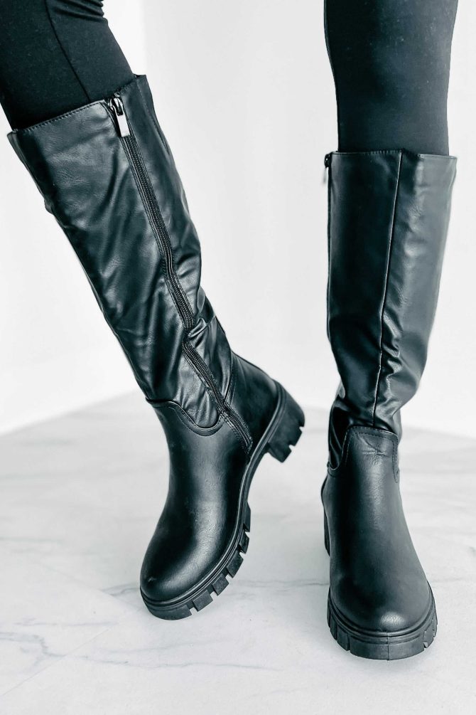 Racing Toward Extinction Knee High Lug Sole Boots (Black) · NanaMacs - Image 3