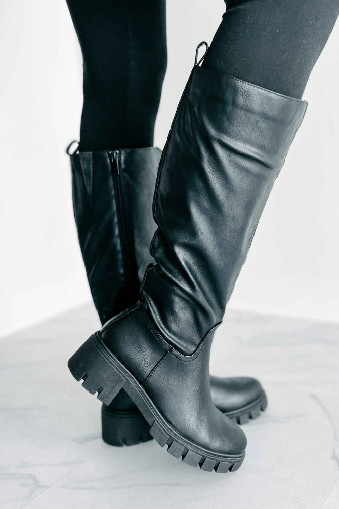 Racing Toward Extinction Knee High Lug Sole Boots (Black) · NanaMacs - Image 2