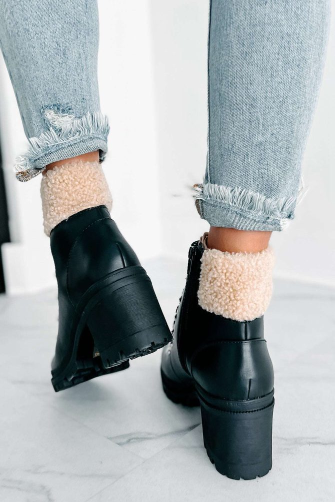 Snow Seeker Sherpa Trim Lace-Up Booties (Black) · NanaMacs - Image 4