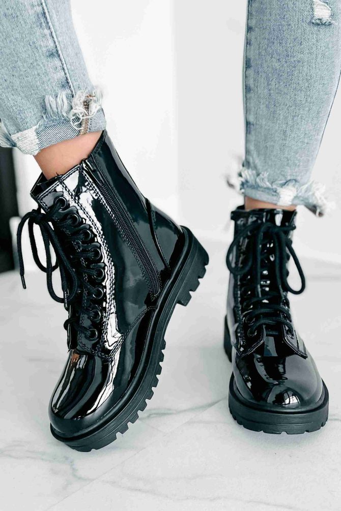 Sticking Firm Patent Combat Boots (Black) · NanaMacs - Image 4