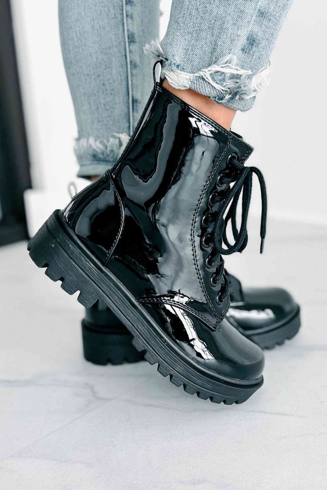 Sticking Firm Patent Combat Boots (Black) · NanaMacs - Image 2