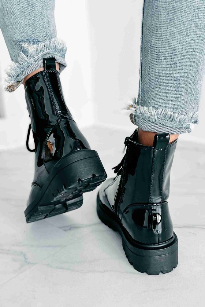Sticking Firm Patent Combat Boots (Black) · NanaMacs - Image 3