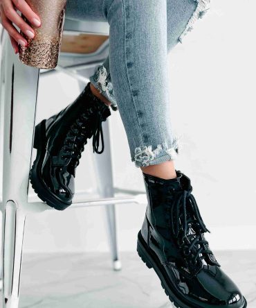 Sticking Firm Patent Combat Boots (Black) · NanaMacs