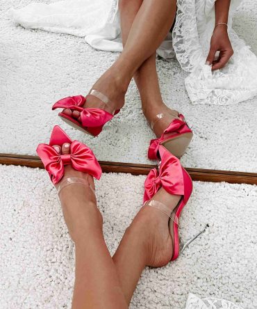 Marceline Bow Front Open Toe Heels (Pink) · NanaMacs
