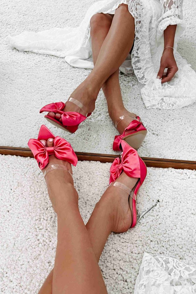 Marceline Bow Front Open Toe Heels (Pink) · NanaMacs