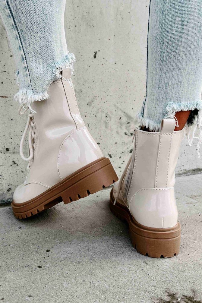 Slick Moves Patent Leather Combat Booties (Bone) · NanaMacs - Image 3