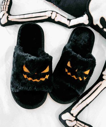 Simply Gourd-geous Fuzzy Open Toe Slippers (Black) · NanaMacs