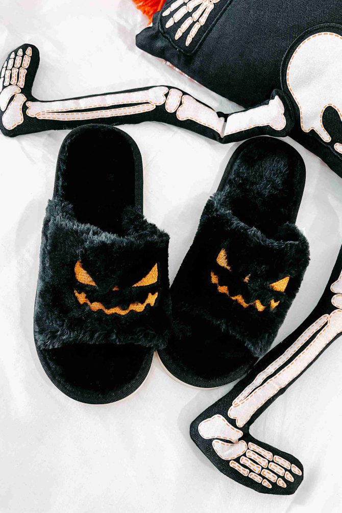 Simply Gourd-geous Fuzzy Open Toe Slippers (Black) · NanaMacs