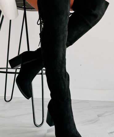 Drawn To The Drama Lace-Up Over The Knee Boots (Black) · NanaMacs