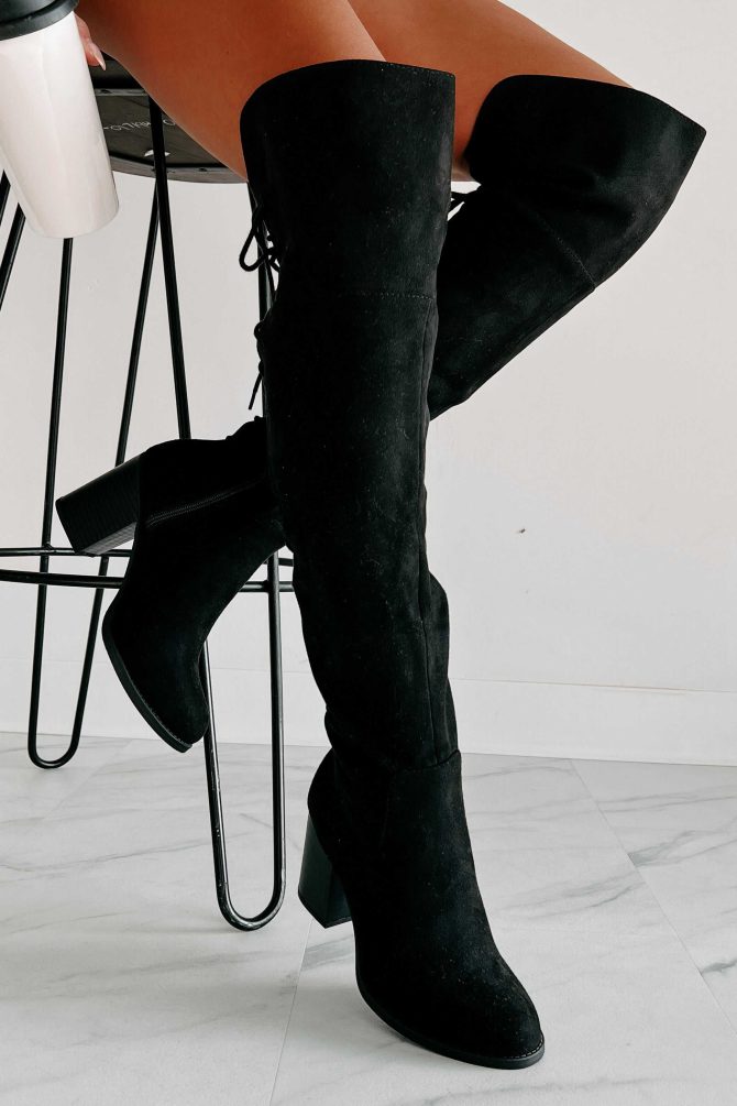 Drawn To The Drama Lace-Up Over The Knee Boots (Black) · NanaMacs