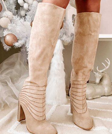 Elegance & Grace Faux Suede Rhinestone Boots (Beige) · NanaMacs