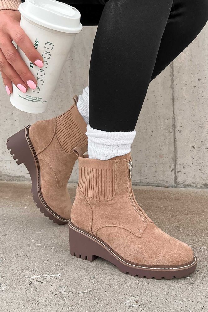 Being True To Myself Zip-Front Booties (Camel Suede) · NanaMacs - Image 2