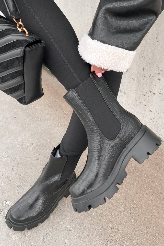Depp Faux Croc Chelsea Boots (Black) · NanaMacs