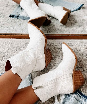 Rowdy Nights Lace Western Booties (White Lace) · NanaMacs