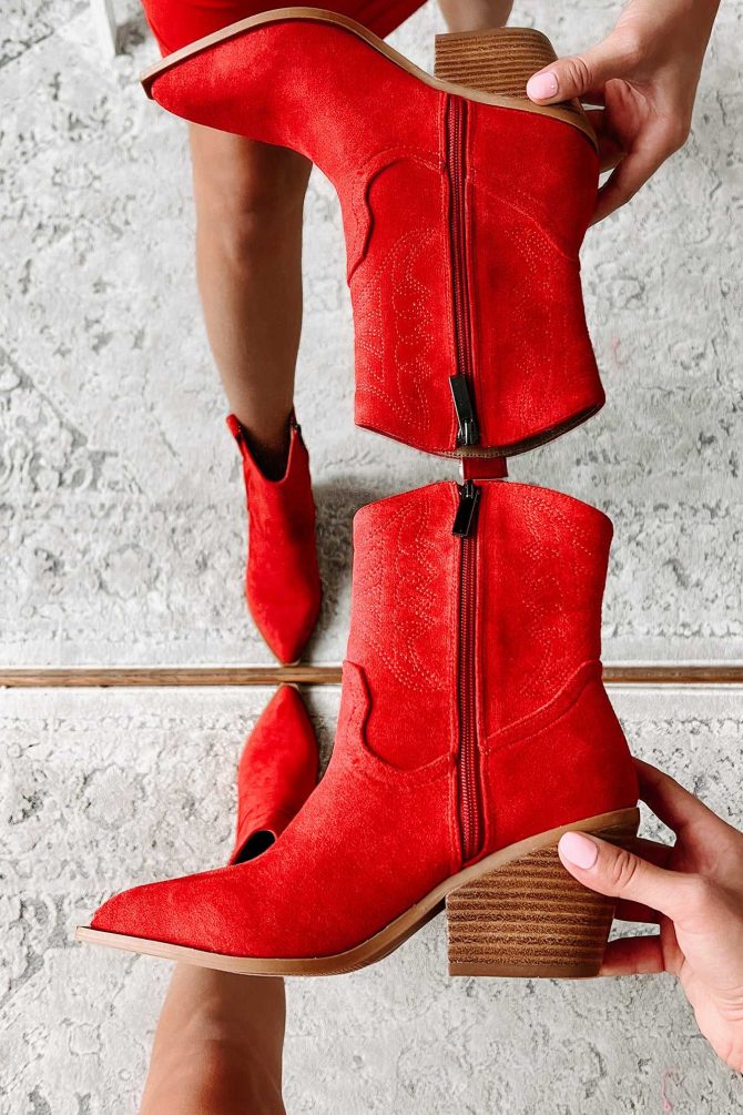 Rowdy Nights Faux Suede Western Booties (Red Suede) · NanaMacs - Image 2