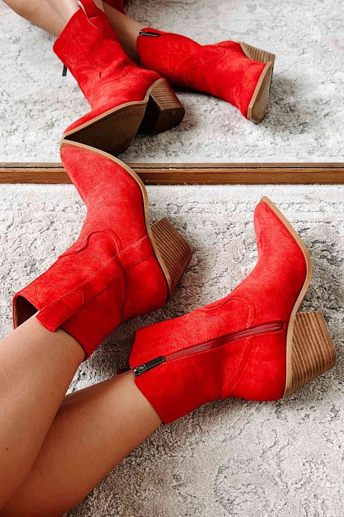 Rowdy Nights Faux Suede Western Booties (Red Suede) · NanaMacs - Image 3