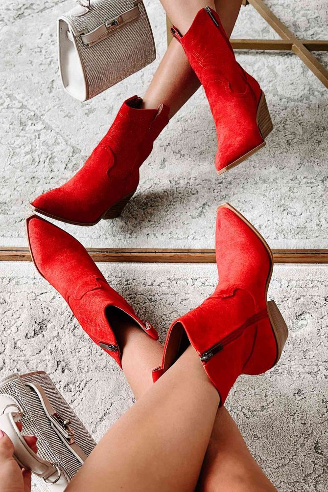 Rowdy Nights Faux Suede Western Booties (Red Suede) · NanaMacs - Image 4