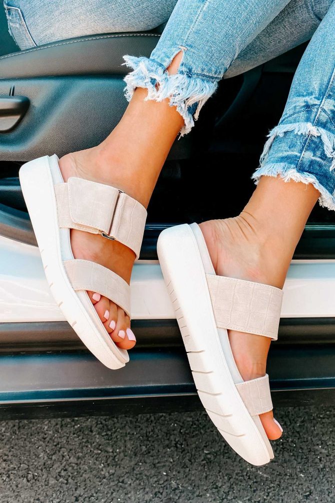 Forever Wild Faux Croc Platform Sandals (Beige) · NanaMacs - Image 2