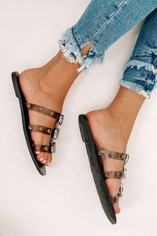 Doreen Clear Rhinestone Strap Sandals (Black) · NanaMacs - Image 3