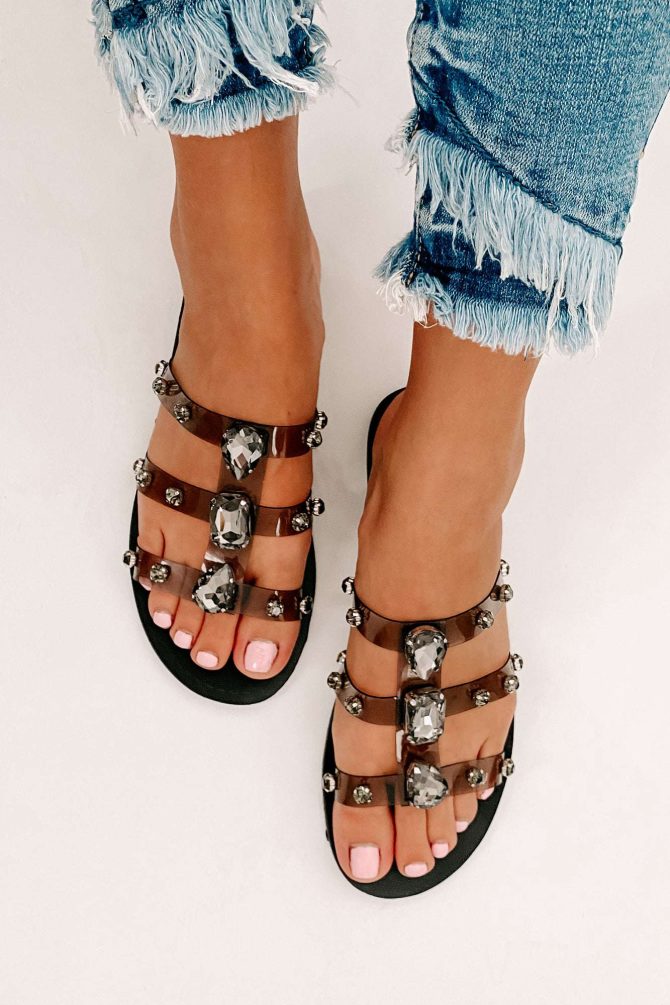 Doreen Clear Rhinestone Strap Sandals (Black) · NanaMacs - Image 4