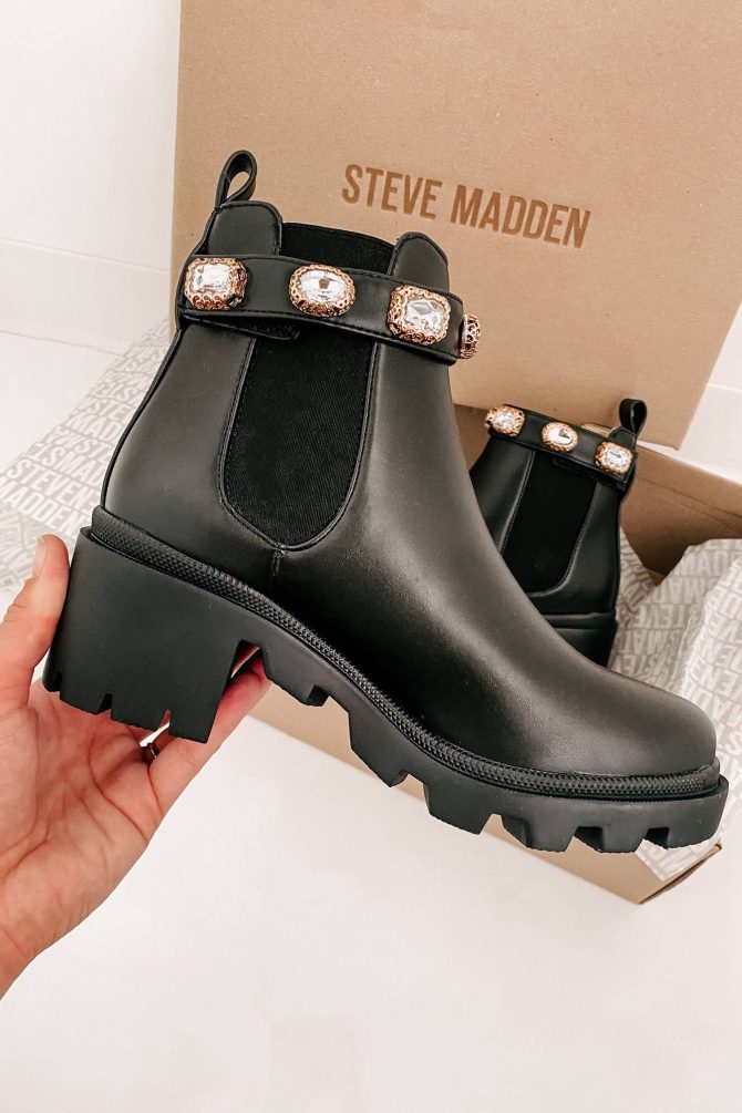 Hidden Gems Steve Madden Amulet Strap Booties (Black) · NanaMacs