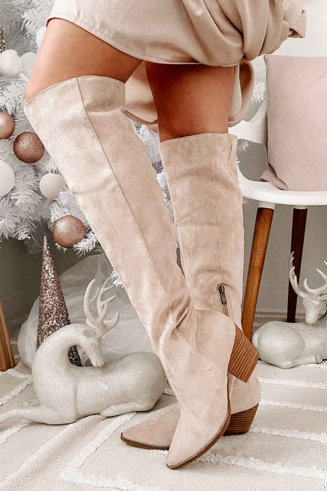 Arisa Faux Suede Over The Knee Boots (Beige) · NanaMacs - Image 2