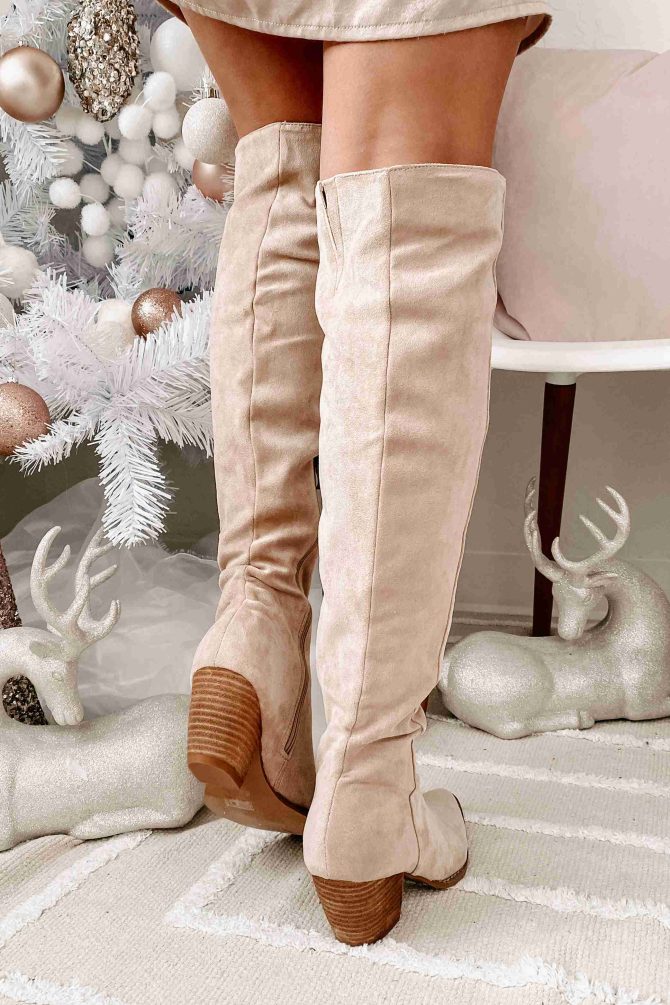 Arisa Faux Suede Over The Knee Boots (Beige) · NanaMacs - Image 4