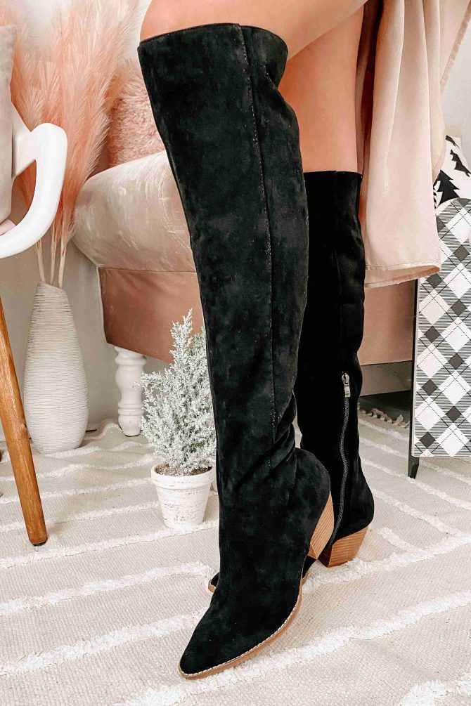 Arisa Faux Suede Over The Knee Boots (Black) · NanaMacs - Image 4