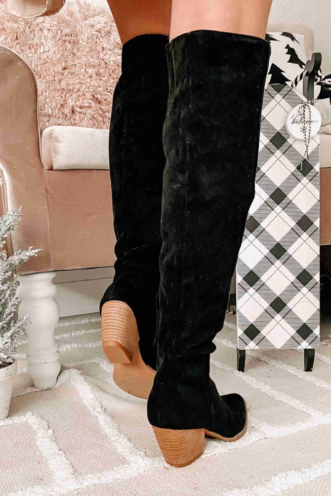 Arisa Faux Suede Over The Knee Boots (Black) · NanaMacs - Image 3