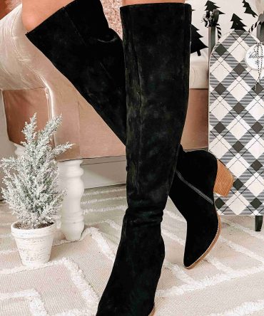 Arisa Faux Suede Over The Knee Boots (Black) · NanaMacs