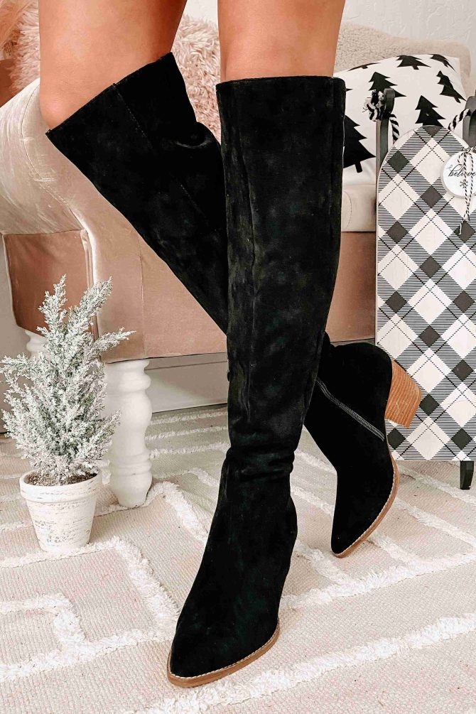 Arisa Faux Suede Over The Knee Boots (Black) · NanaMacs