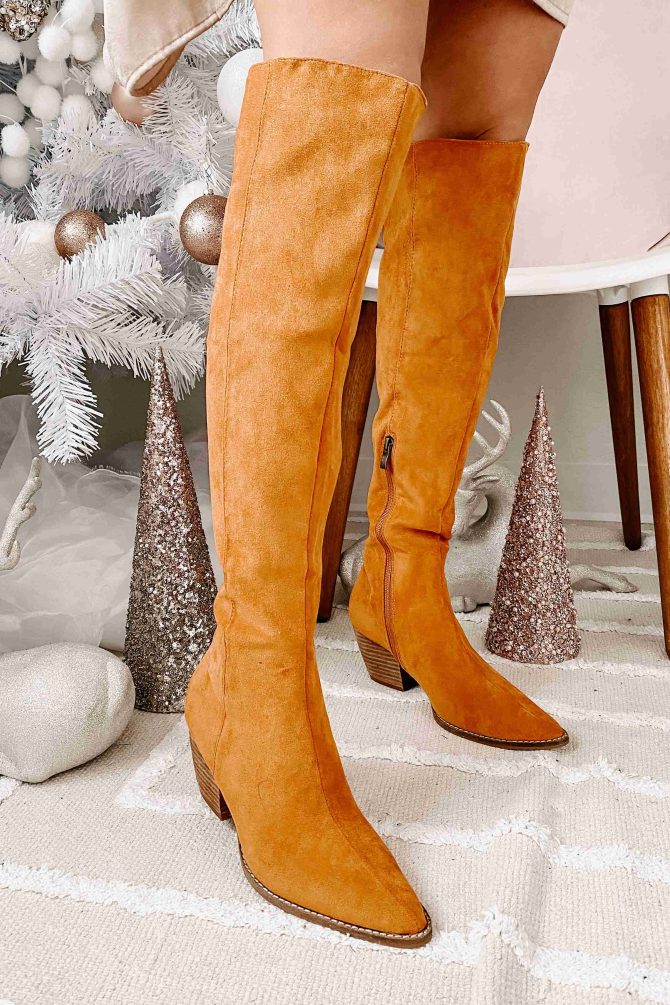 Arisa Faux Suede Over The Knee Boots (Camel) · NanaMacs - Image 3